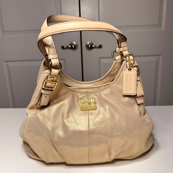 Coach Handbags - Coach Madison Metallic Leather Maggie Hobo Bag Champagne Gold 19700 Medium